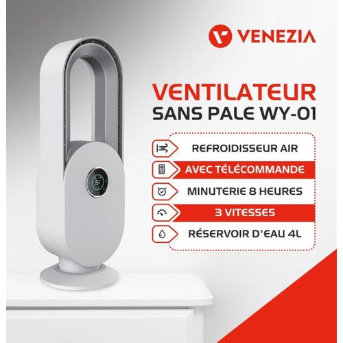 Venezia Ventilateur de sol électrique silencieux sans pale avec télécommande tactile