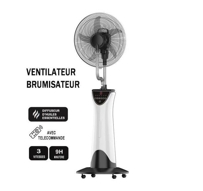 Ventilateur Brumisateurs sur pied avec télécommande - 3 vitesse - Diffuseur - LED